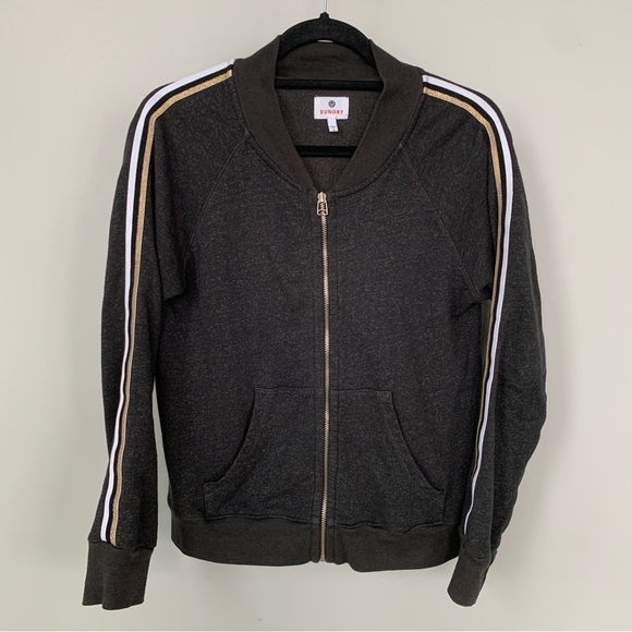 Sundry Dark Gray Jacket With Gold & White Stripes on Arm Size 2/M - Picture 1 of 8